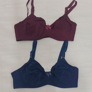 Elegant Underwire Bra Set - Burgundy and Navy
